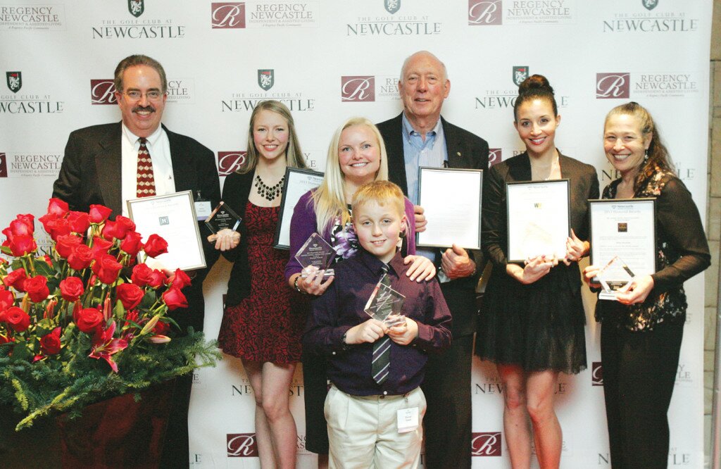 By Christina Corrales-Toy The 2013 Diamond Award recipients (above, from left) Steve Fortescue, on behalf of son Jon, Madeline Dalton, Elizabeth Widseth and son Trevor Yarnell, Jim Price, Lea Lo and Akina Moscinski and Paul Reynolds (at right) show of their new hardware at the Newcastle Chamber of Commerce’s annual ceremony Nov. 13. 