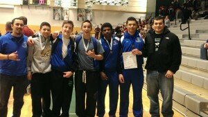 By Rob Nichols Hazen High School wrestling team members (from left) coach Rory Magana, Tyson Mowery, Derek Nichols, Zach Moore, Malik Haythorne, Jairo Barahona and coach Aaron Martin, are all smiles after a strong showing at the regional competition at Skyline High School. 
