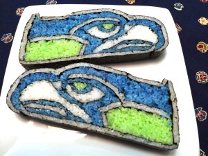 Contributed Newcastle resident and sushi chef Harutaka Imai’s Seahawks-themed sushi roll gained national attention Feb. 1, when ESPN business reporter Darren Rovell tweeted the Newcastle News’ photo of the food to his more than 560,000 followers.