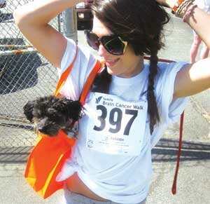 brain-cancer-20090600color Jessie Houghton and her dog, Bob Dylan, participate in the Brain Cancer Walk on May 30 for Curves of Newcastle. Houghton’s father, Keith, died of cancer at age 39. Contributed
