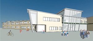 NAC Architecture Initial designs for the middle school’s main entry show the architect’s vision of transparency, utilizing glass to allow natural sunlight.