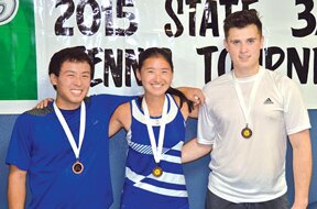 Contributed Hazen tennis players (from left) Gregg Furumasu, Misa Takami and Bruno Hernandez-Sotres each picked up medals at the 2015 3A state tennis championships.